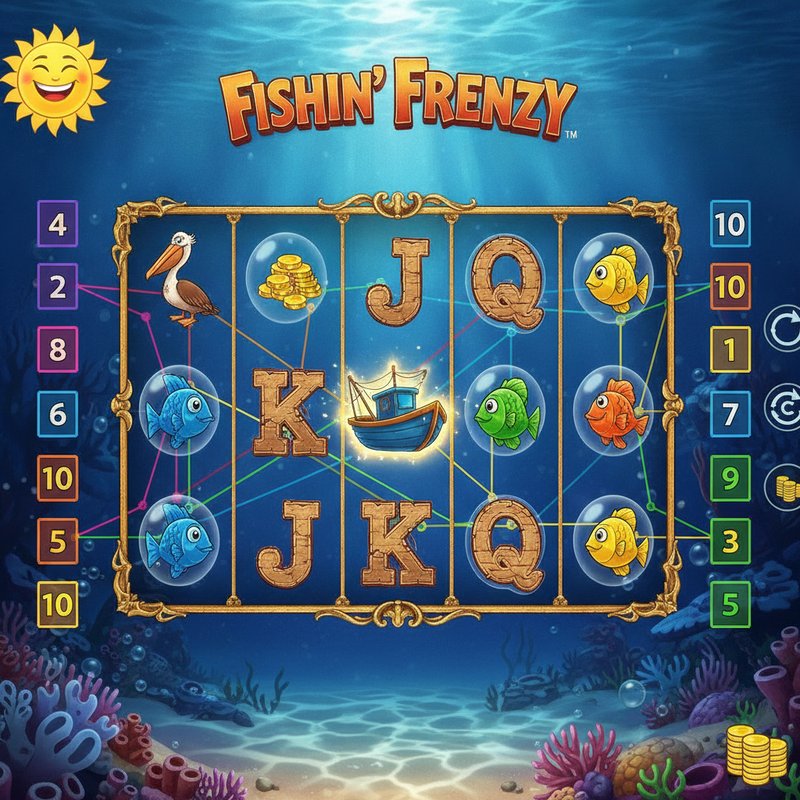 Fishin Frenzy slot main screen with underwater ocean background and 5x3 reel grid